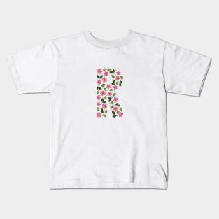 Floral Monogram Letter R Kids T-Shirt